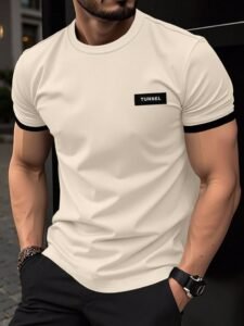 Men's Contrast Color Minimalist Print Round Neck…