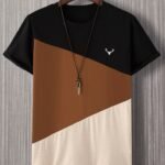 Multicolor Casual Collar manga corta Tela Color…