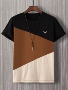 Multicolor Casual Collar manga corta Tela Color…
