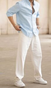 Upgrade your style with this ocean blue slim fit…